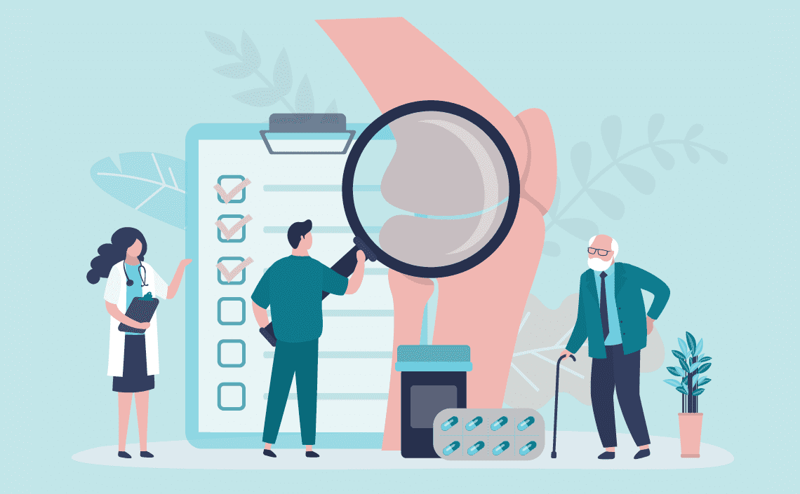 An illustration of doctors inspecting a broken bone